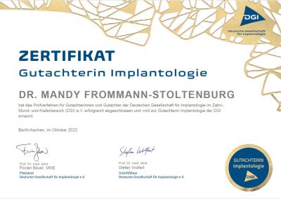 Zertifikat Gutachterin Mandy Frommann-Stoltenburg